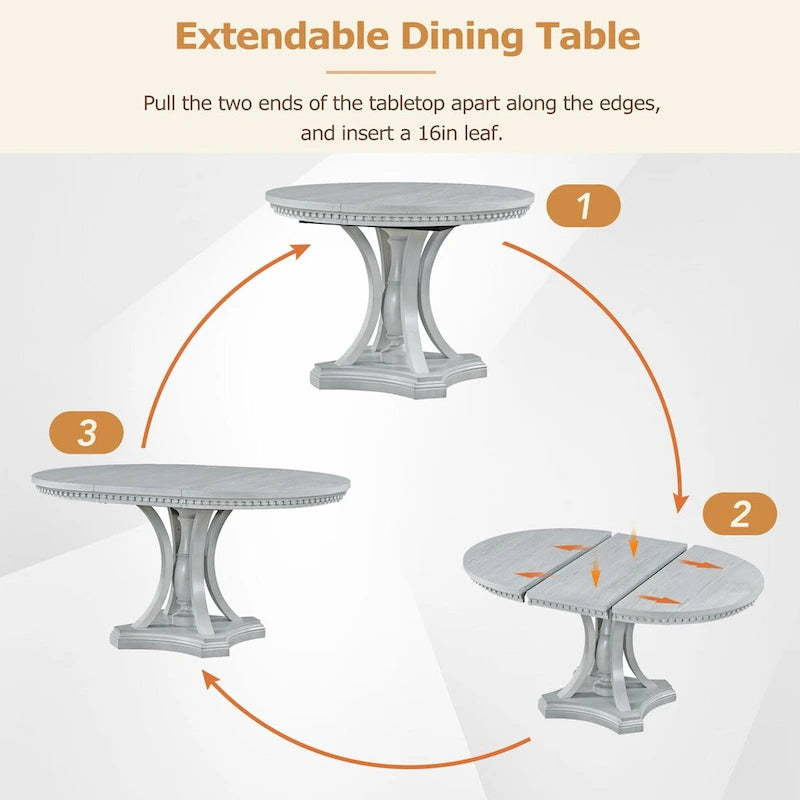 5-Piece Dining Set Extendable Round Dining Table and 4 Upholstered Back Chairs for Kitchen Dining Room