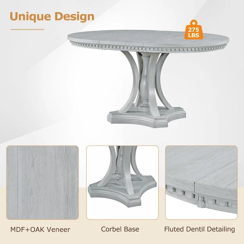 5-Piece Dining Set Extendable Round Dining Table and 4 Upholstered Back Chairs for Kitchen Dining Room