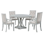 5-Piece Dining Set Extendable Round Dining Table and 4 Upholstered Back Chairs for Kitchen Dining Room