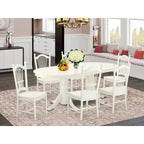 East West Furniture Dining Set- an Oval Dining Table and Wood Seat Chairs, Linen White(Pieces Options)