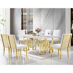 78 inch Faux Marble Dining Table with Geometric Metal Base