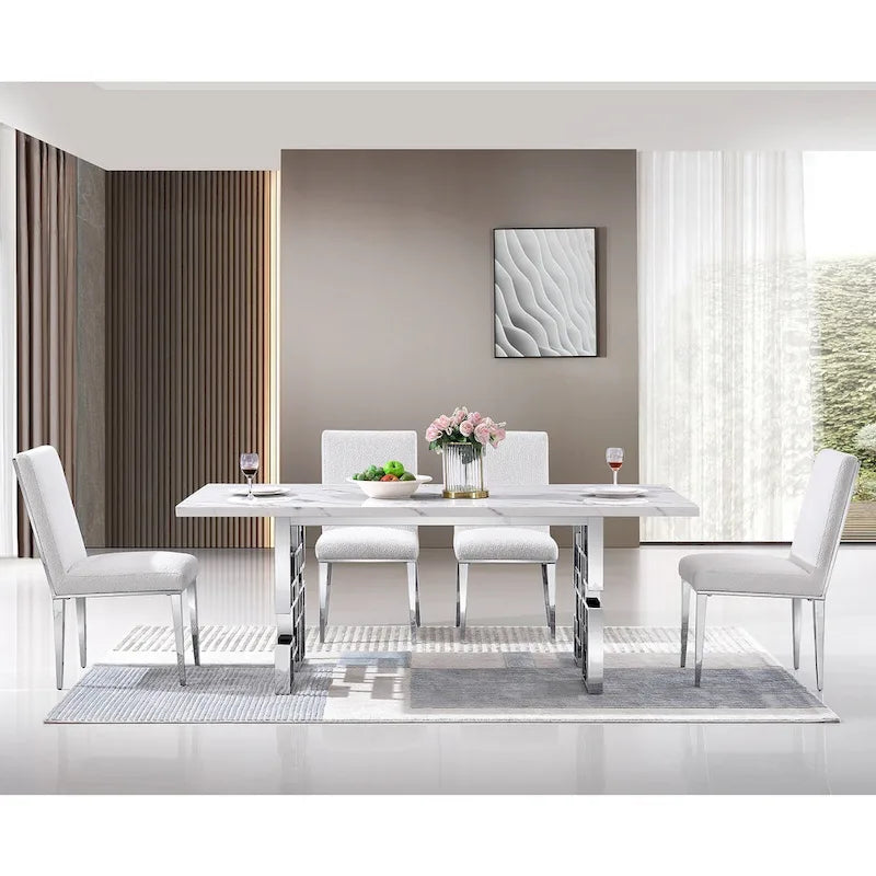 78 inch Faux Marble Dining Table with Geometric Metal Base
