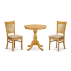 East West Furniture 3 Piece Dining Table Set Contains a Round Dining Room Table and 2 Kitchen Chairs, Oak (Seat Options)