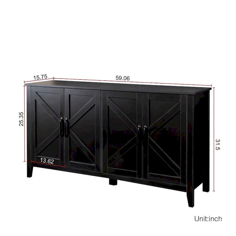 59 Freestanding Storage Cabinet with 4 Doors Buffet/Sideboard