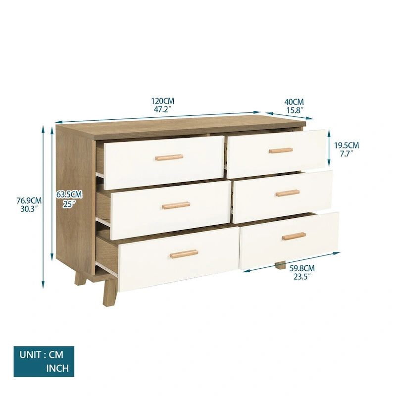 Modern White Oak Storage Solid Wood Drawer Dresser Side Cabinet