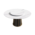 59 White Round Dining Table with Lazy Susan, Sintered Stone Tabletop - N/A