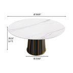 59 White Round Dining Table with Lazy Susan, Sintered Stone Tabletop - N/A