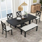 6-Piece Extendable Dining Table Set with 4 Chairs and Bench