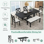 6-Piece Extendable Dining Table Set with 4 Chairs and Bench