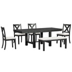 6-Piece Extendable Dining Table Set with 4 Chairs and Bench