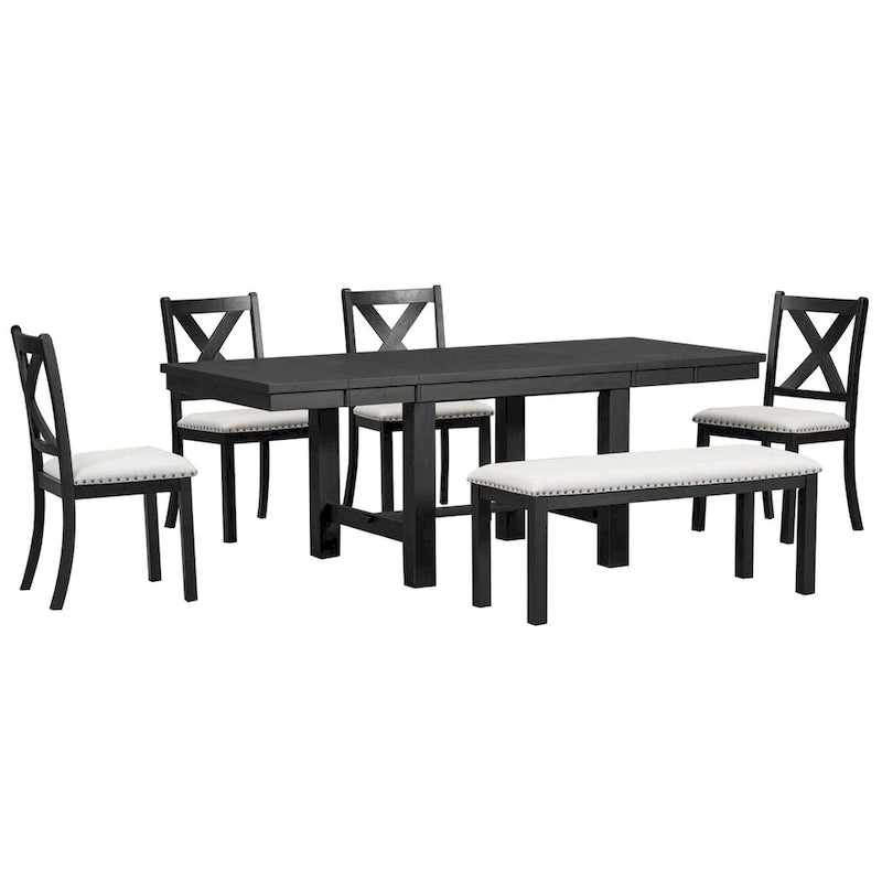 6-Piece Extendable Dining Table Set with 4 Chairs and Bench