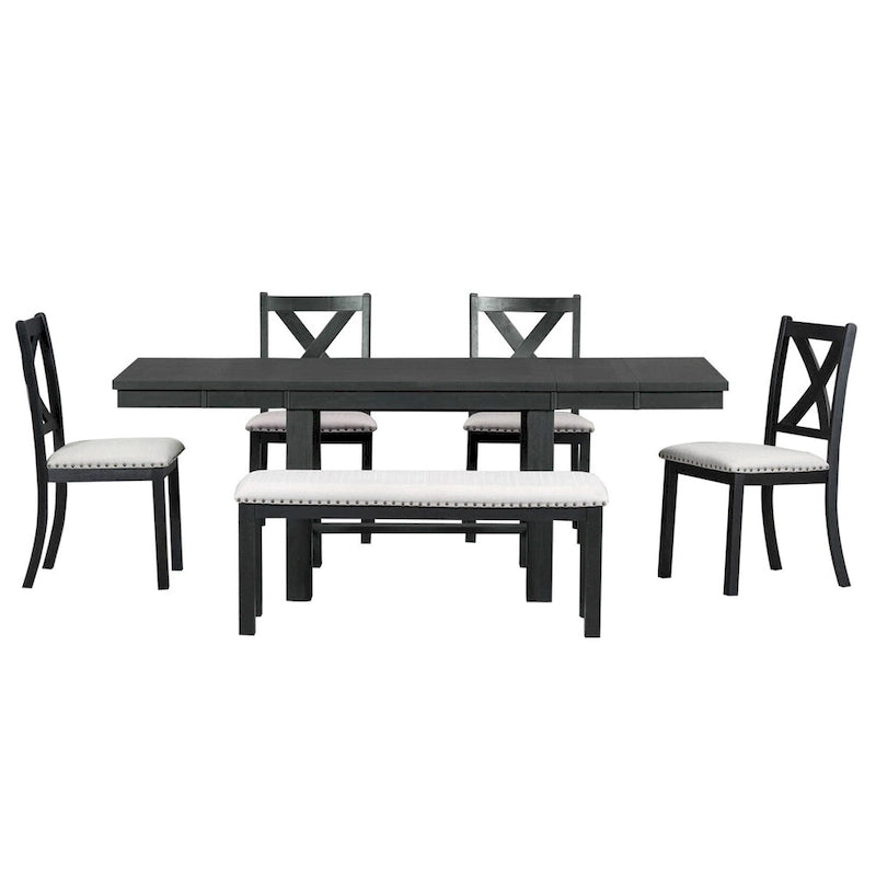 6-Piece Extendable Dining Table Set with 4 Chairs and Bench