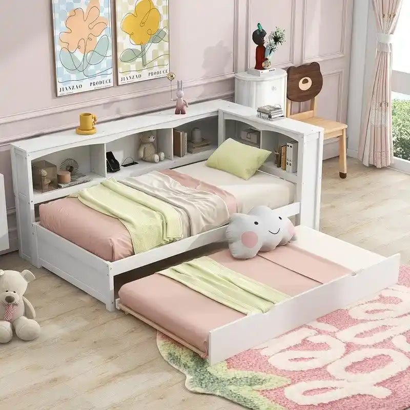Twin Size Daybed with Trundle, Storage Cabinets and USB Ports