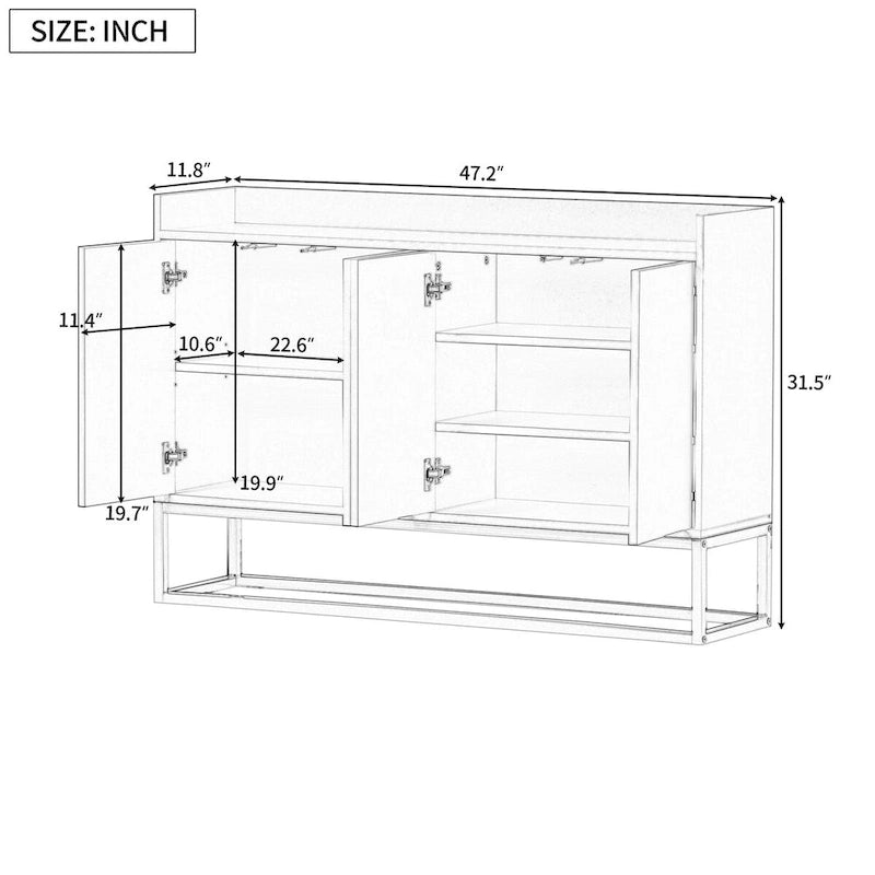 Sideboard Buffet Cabinet with Large Storage Space - 60L x 15.7W x 33.8H
