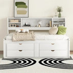 Merax Full Size Wood Daybed with Cabinets, Shelves and 4 Drawers