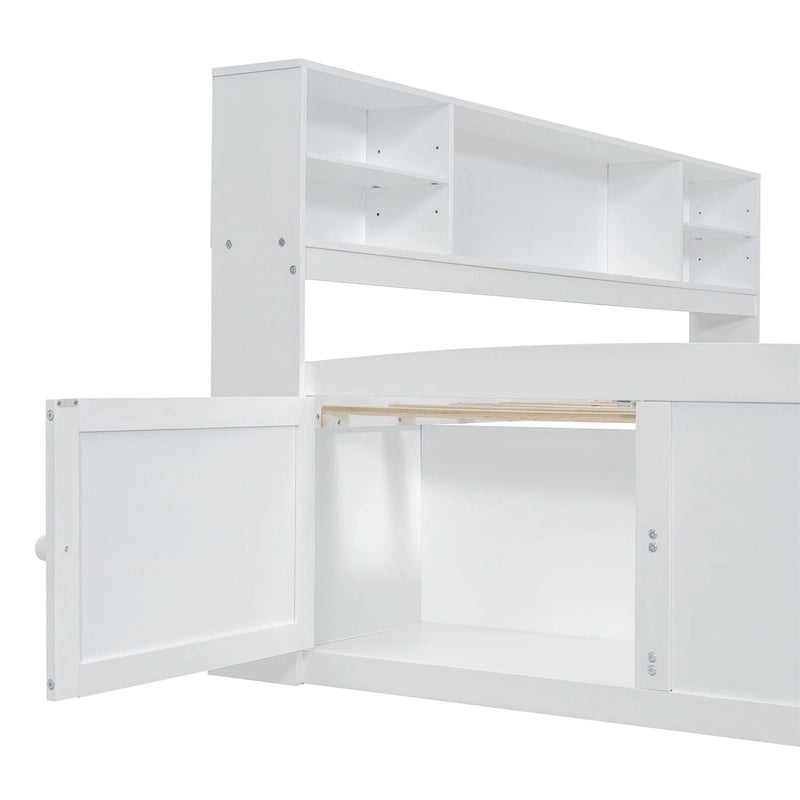 Merax Full Size Wood Daybed with Cabinets, Shelves and 4 Drawers