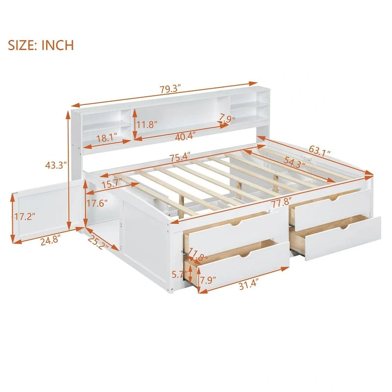 Merax Full Size Wood Daybed with Cabinets, Shelves and 4 Drawers