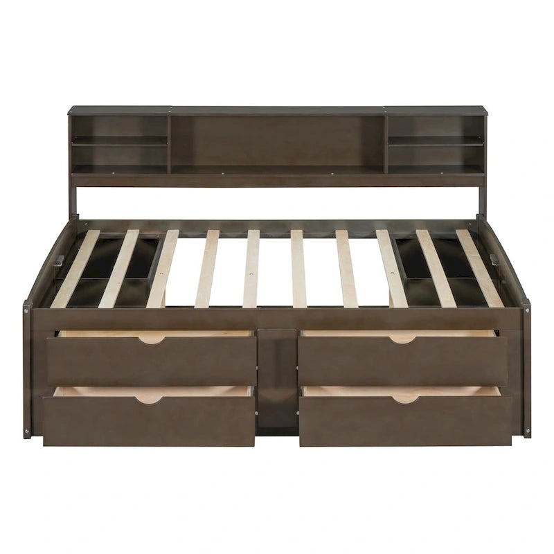 Merax Full Size Wood Daybed with Cabinets, Shelves and 4 Drawers