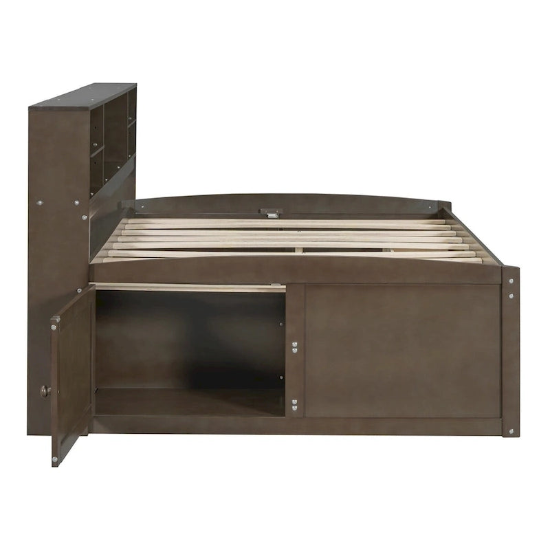 Merax Full Size Wood Daybed with Cabinets, Shelves and 4 Drawers