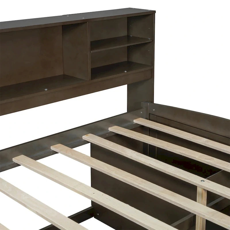 Merax Full Size Wood Daybed with Cabinets, Shelves and 4 Drawers
