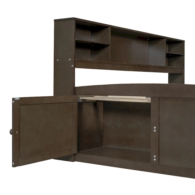 Merax Full Size Wood Daybed with Cabinets, Shelves and 4 Drawers