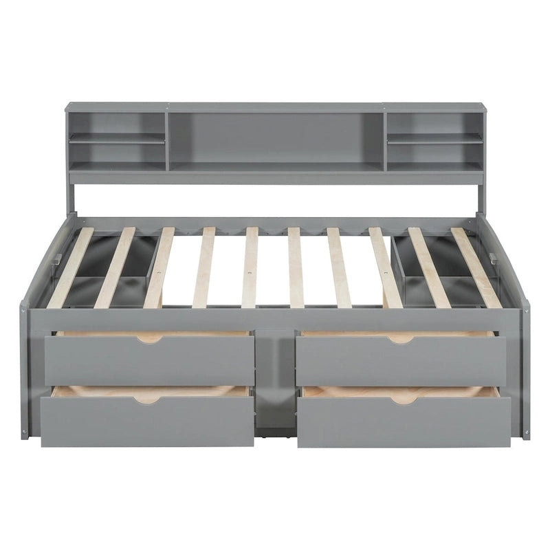 Merax Full Size Wood Daybed with Cabinets, Shelves and 4 Drawers