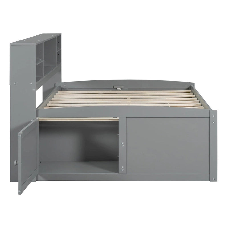 Merax Full Size Wood Daybed with Cabinets, Shelves and 4 Drawers