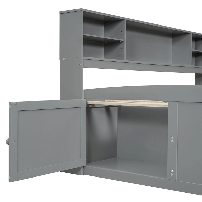 Merax Full Size Wood Daybed with Cabinets, Shelves and 4 Drawers