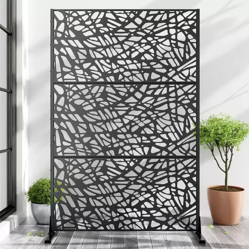 PexFix 72 in. x 47 in. Outdoor Metal Privacy Screen Garden Fence in Web Pattern in Black