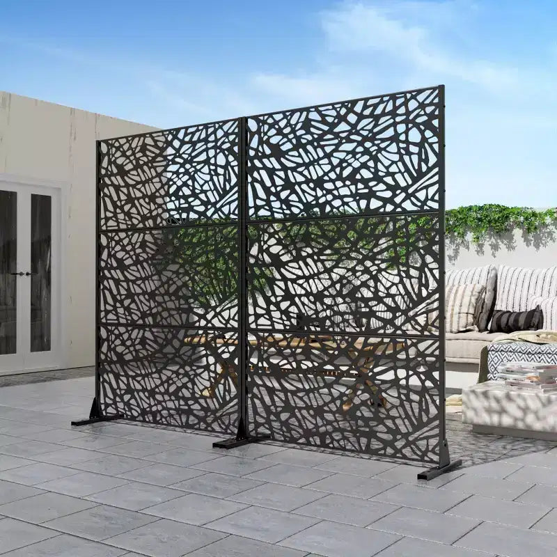 PexFix 72 in. x 47 in. Outdoor Metal Privacy Screen Garden Fence in Web Pattern in Black
