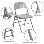 4 Pack Triple Braced & Double Hinged Metal Folding Chair