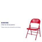 4 Pack Triple Braced & Double Hinged Metal Folding Chair