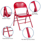 4 Pack Triple Braced & Double Hinged Metal Folding Chair