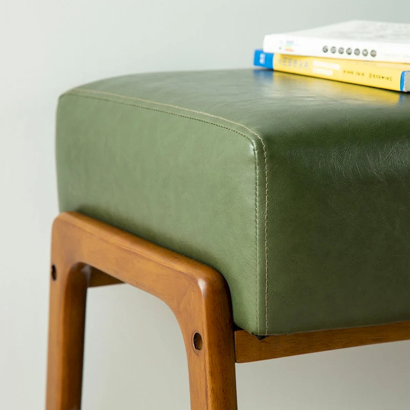 Glitzhome 42.25W Modern Leatherette Bench with Walnut Rubberwood Legs