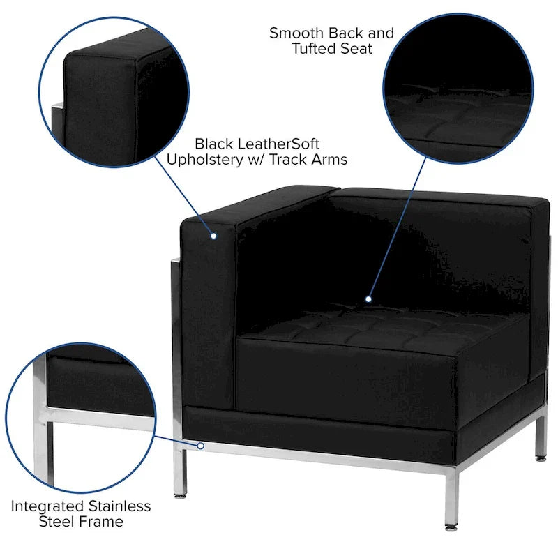 9 Piece LeatherSoft Modular Sectional Configuration - Stainless Steel Legs - 140.5W x 28.75 - 140.5D x 27.5H