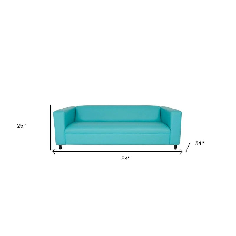 HomeRoots 84 Teal Blue Faux Leather Sofa With Black Legs - 84