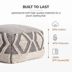 Jani Chippewa 22 x 22 x 16 Gray & Ivory Square Pouf Ottoman - Handmade Footrest for Living Room, Bedroom, Nursery, Kidsroom