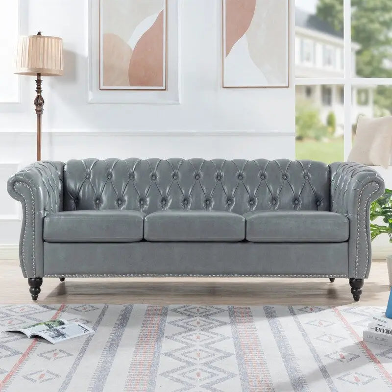 GEITIN 84.65 PU Rolled Arm Chesterfield 3 Seater Sofa