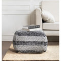 Jani Grey Striped Handwoven 24-inch Square Pouf Ottoman - Stylish Footrest for Living Room, Bedroom