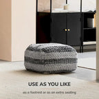 Jani Grey Striped Handwoven 24-inch Square Pouf Ottoman - Stylish Footrest for Living Room, Bedroom