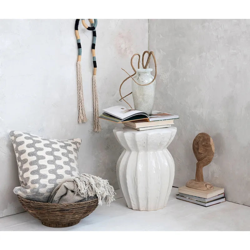 Elegant Sculpted Stoneware Stool - 15.3L x 15.3W x 19.8H