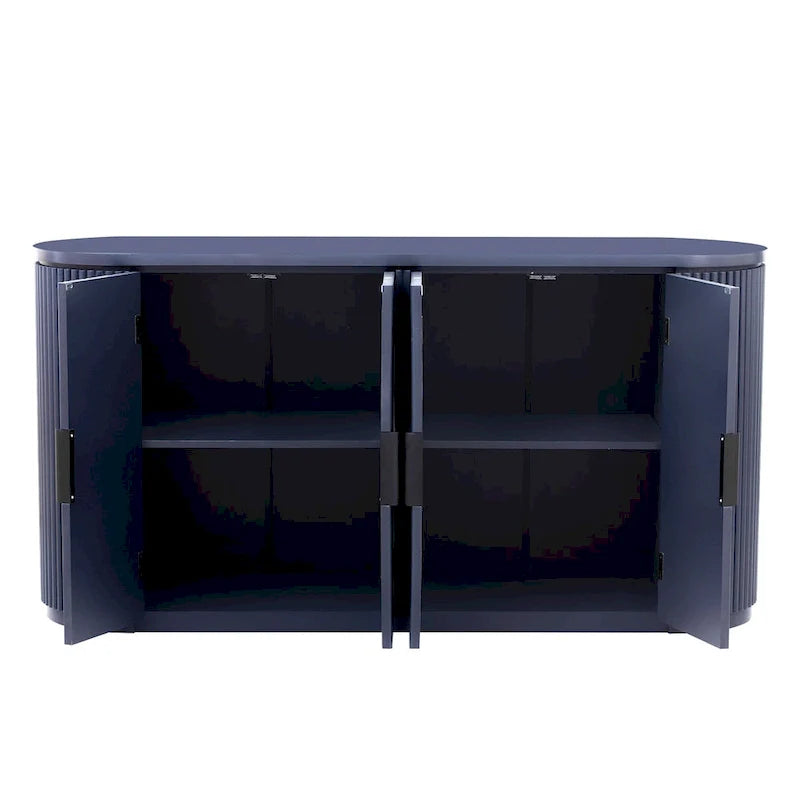 Vertical Striped Door Storage Cabinet with Metal Handles, Adjustable, Suitable for Study, Entryway and Living Room