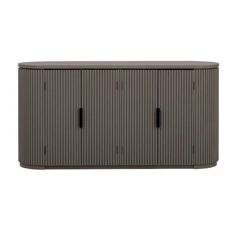 Vertical Striped Door Storage Cabinet with Metal Handles, Adjustable, Suitable for Study, Entryway and Living Room
