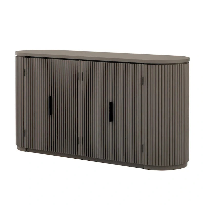Vertical Striped Door Storage Cabinet with Metal Handles, Adjustable, Suitable for Study, Entryway and Living Room