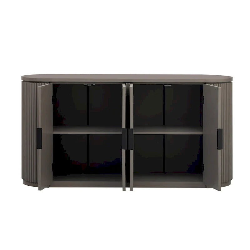 Vertical Striped Door Storage Cabinet with Metal Handles, Adjustable, Suitable for Study, Entryway and Living Room