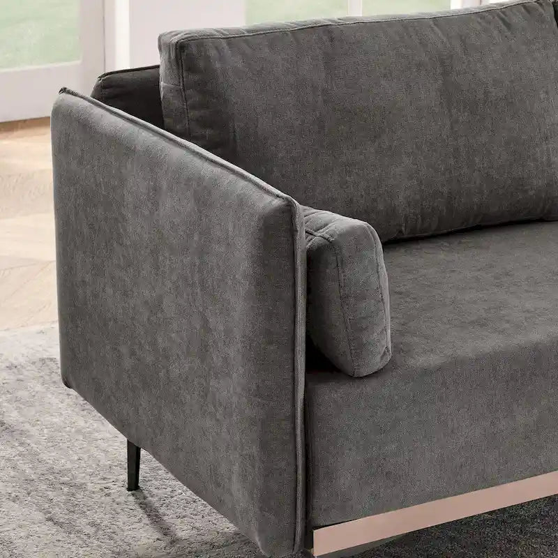3-Seat Sofa with Stainless Steel Trim,Linen Fabric Couch,w/Metal Legs,for Living Room,Apartment,Office