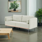 3-Seat Sofa with Stainless Steel Trim,Linen Fabric Couch,w/Metal Legs,for Living Room,Apartment,Office