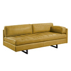 HomeRoots 74 Mustard Top Grain Leather Sofa With Black Legs - 74