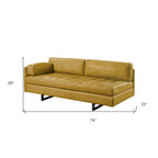 HomeRoots 74 Mustard Top Grain Leather Sofa With Black Legs - 74