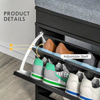 Shoe Rack Bench with Cushion, 2 Drawers and Adjustable Shelf